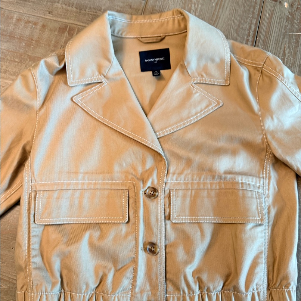Banana Republic Cropped Utility Jacket Tan Contrast Stitching S Petite
